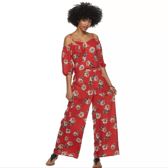 Kohl's Red Floral Wide Leg Jumpsuit - Picture 1 of 6